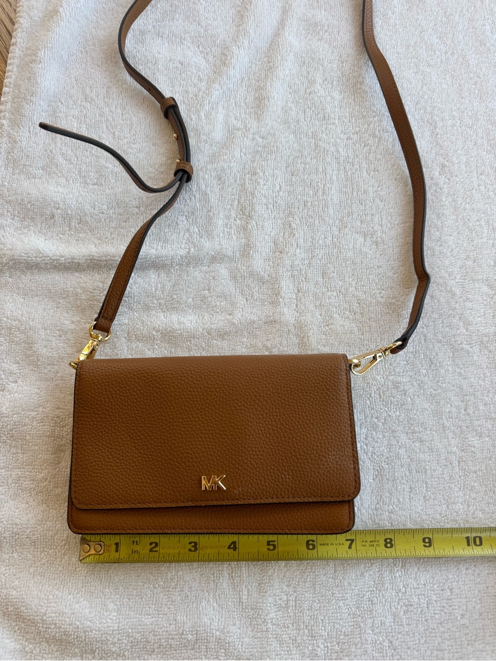 Michael Kors Brown Pebbled Leather Wallet Crossbody WOC Gold Hardware